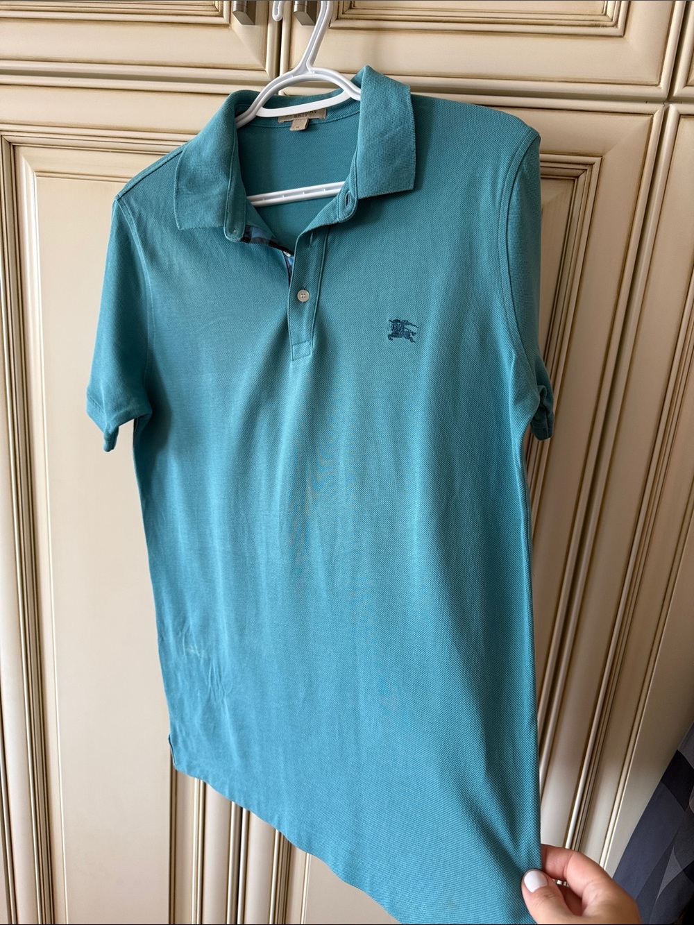 Burberry Teal Short-Sleeve Polo Shirt with Embroidered Logo